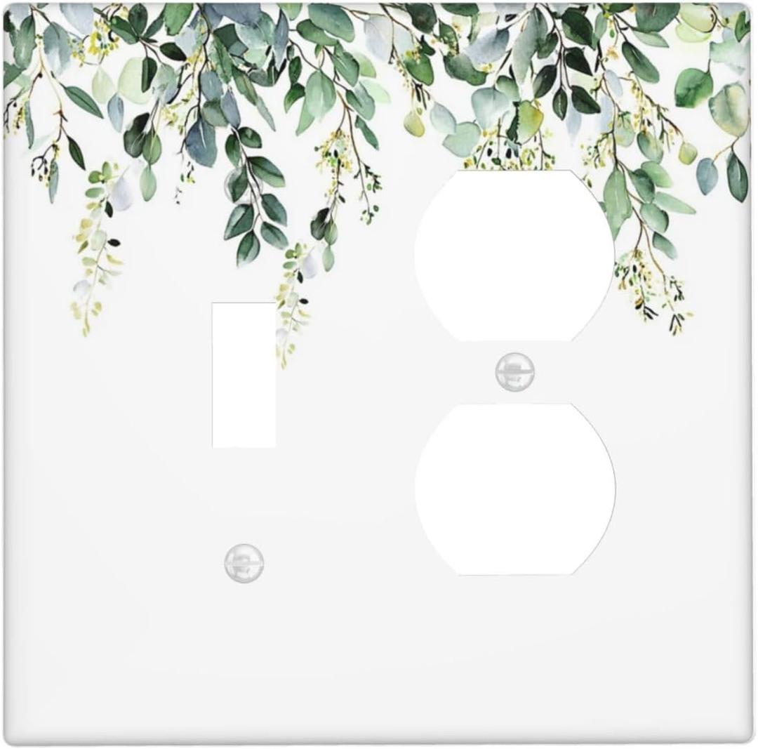 Decorative Outlet Covers Green Eucalyptus Leaves Rustic Sage Botanical 2 Gang Wall Plate Cover Single Toggle Duplex Combo Two Switch Light Switch Cover Plate Jumbo Dual Electrical Face Plate