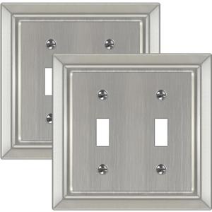 Metal Wall Plate for Electrical Outlets, Decorative Brushed Nickel Switch Plates Outlet Cover, Light Switch Cover Plate, 2-Gang Wall Plates (Double Toggle, 2 Pack)