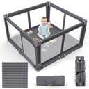 Foldable Baby Playpen with Mat, 50"x50" Safety Play Yard for Babies & Toddlers - Indoor & Outdoor Use with Carry Bag - Collapsible, Portable Play Yard, Dark Gray