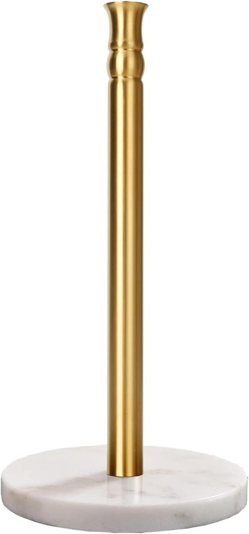 Gold Paper Towel Holder Countertop with Heavy Marble Base, Free Standing Paper Towel Holder Stand (Gold Brushed, Marble Base)