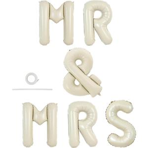 TONIFUL 40 Inch Big Cream White MR & MRS Balloons Large Ivory White Mr and Mrs Foil Letter Banners for Bride Groom Engagement Bachelorette Party Anniversary Couple Sweetheart Party Supplies