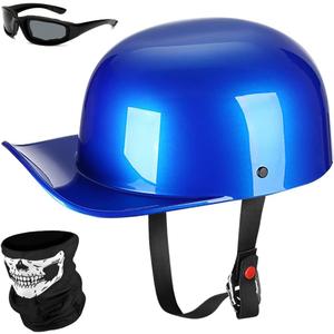 Baseball Motorcycle Helmet Half Cap for Bike Cruiser Chopper Moped Scooter- Dot Approved (X-Large, Blue)