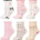 Glitopper 4 Pairs Coquette Bow Socks Womens Cute Ruffles Ankle Crew Mid Tube Sock Frilly Lace Cottagecore Flower Socks Pink White Breathable Girly Pretty Coquette Aesthetic Clothes