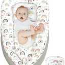 JIFTOK Baby Nests Lounger for Newborn, Snuggle Sleeping Bassinet for 0-24M, Breathable Portable Co Sleeping Bed, Baby Essentials Adjustable Infant Soft Cotton Loungers for Home & Travel -Rainbow Size 90*50cm