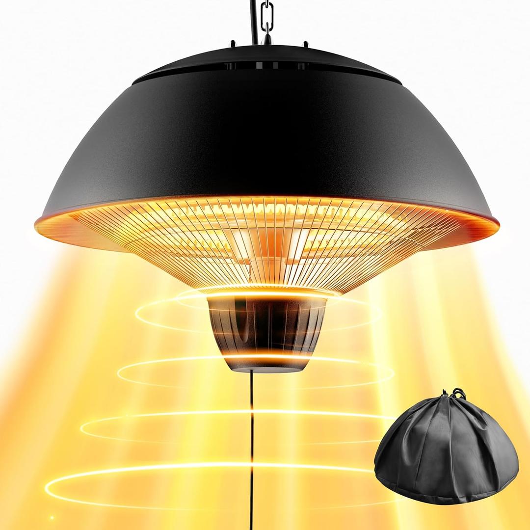 Electric Outdoor Heater, 1500W Hanging Ceiling Mounted Infrared Patio Heater for Outdoor Use, Waterproof Electric Heater for Porch, Balcony, Garage, Adjustable Height, Black
