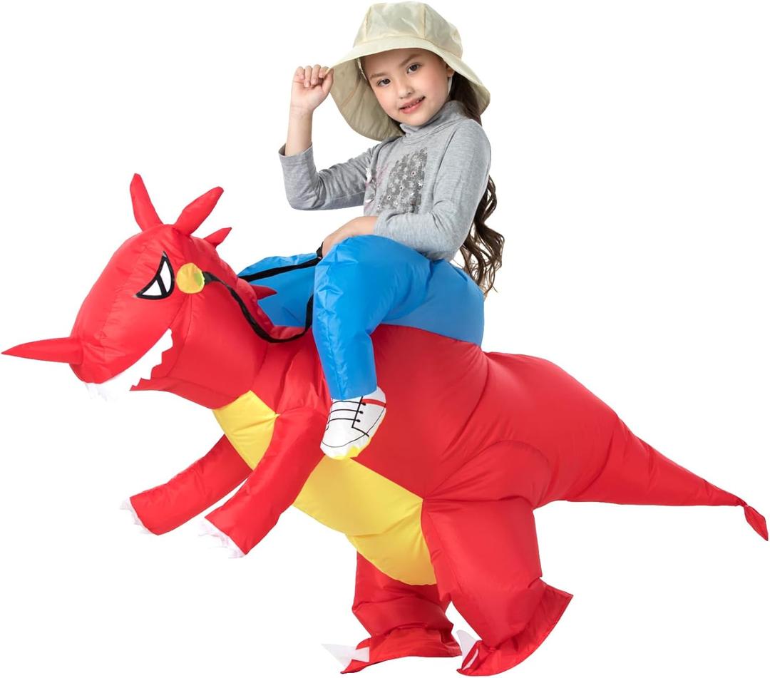 YEAHBEER Inflatable Dinosaur Costume for Kids, T-Rex Fancy Dress Halloween Blow up Costumes Kids Dinosaur Costume, Blow up T-Rex Funny Fancy Inflatable Costume for Halloween Dress(Red)