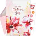 Decorably Gold-Foiled 5x7in Individual Happy Mothers Day Card for Mom with Floral Watercolor Design, Textured Mothers Day Cards for Mom with Envelope and Stickers, with Printed Message Inside