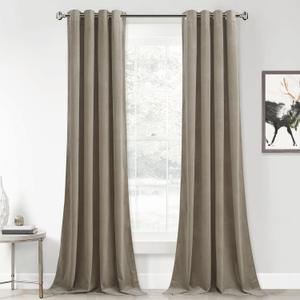 StangH Camel Beige Velvet Curtains - Grommet Light Blocking Summer Shades Thermal Insulated Winter Curtains for Bedroom/Den/Dorm, W52 x L96, 2 Panels