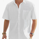 J.VER Men's Cotton Linen Short Sleeve Shirts Casual Lightweight Button Down Shirts Vacation Beach Summer Tops with Pocket, Size XL