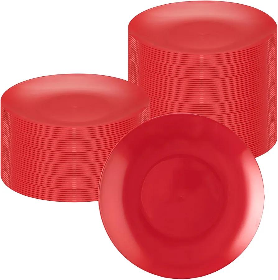 Restaurantware Moderna 9 Inch Premium Disposable Plates 200 Round Plastic Plates For Parties - Durable Heavy-duty Red Plastic Dinner Plates For Warm And Cold Foods Ideal For Cafes