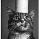 Funny Bathroom Canvas Wall Art Cute Cat Bathroom Picture Prints Black and White Animal Paintings for Toilet Washroom Decor Framed(Animal-3,16.00" x 24.00")