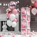 HOUSE OF PARTY Baby Boxes with Letters - 14x14 Inches | 65 Pcs Pink and White Mylar Balloon Boxes for Birthday, Anniversary & Gender Reveal Party Decoration