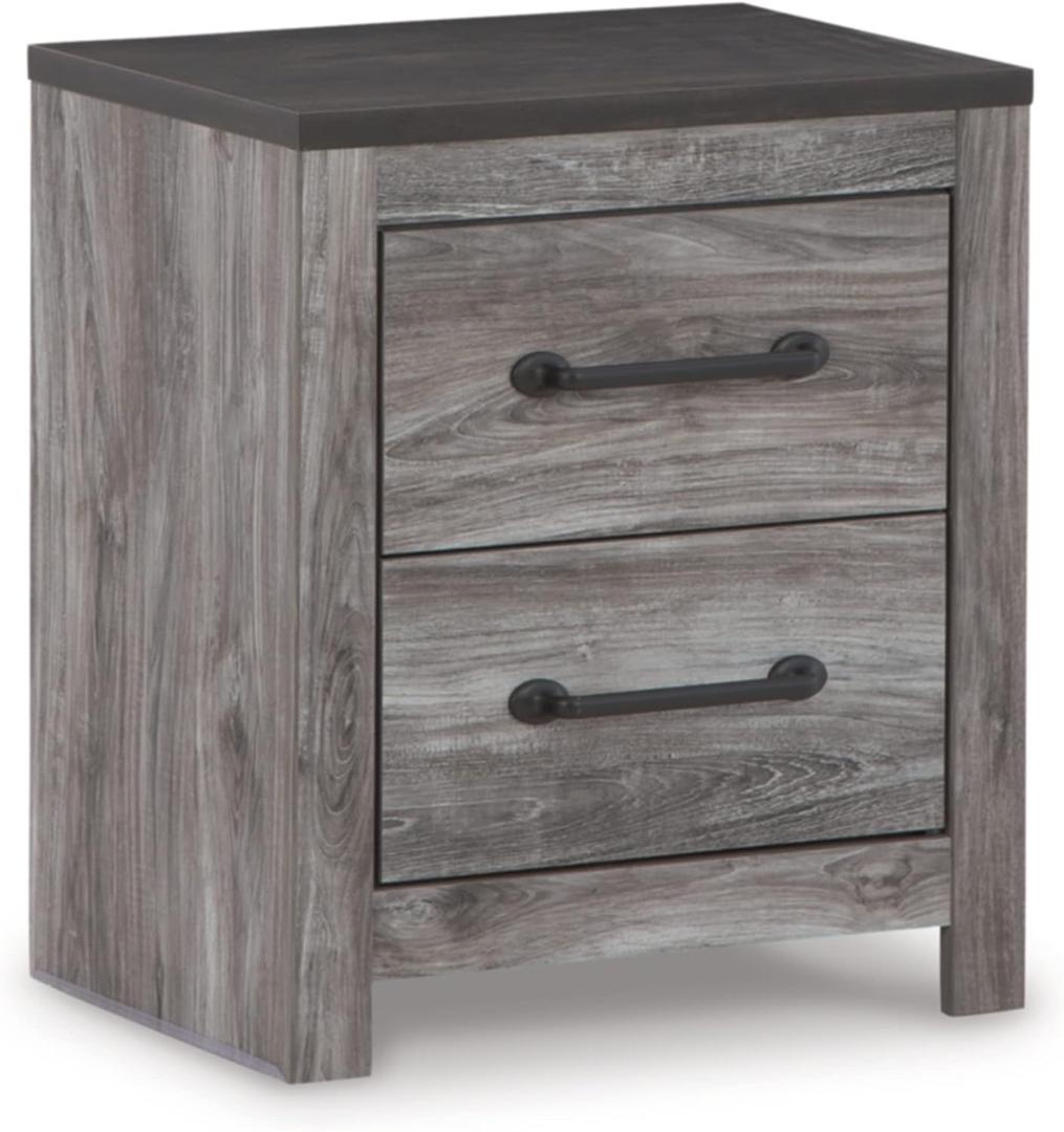 Signature Design by Ashley Bronyan Rustic 2 Drawer Nightstand, 2-Tone Look, Light Gray and Dark Gray, Large Scale Handles, Fully Finished Drawer Interiors, 24.72" Tall, Gray, 21.69" W X 15.59" D X 24.72" H