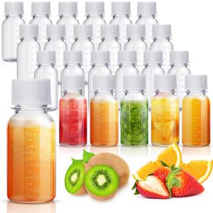 Zubebe 24 Pcs Plastic Bottles with Caps Clear Ginger Shots Bottles with Lids Leak Proof Small Juice for Freezer Mini Water Containers for Drink Milk Beer Coffee Liquid(2 oz)