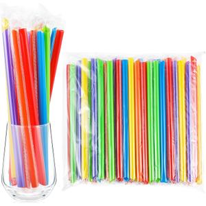 Tessco for you Jumbo Smoothie Straws Bulk Large Plastic Disposable Bubble Tea Straws Wide-Mouthed Individually Wrapped for Tall Homemade Milkshakes Drinking(9.84 Inch,Vintage Color,100 Pcs)
