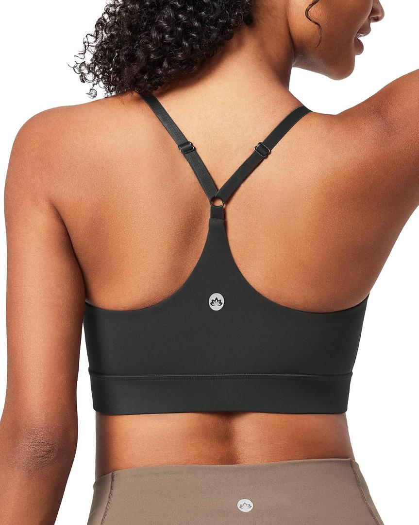 Heathyoga Sports Bras for Women Adjustable Strappy Sports Bra Y-Back Low Impact Racerback Workout Bra with Removable Pads (Black, L)
