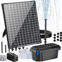 POPOSOAP 25W Solar Pond Filter with Water Pump, Solar Pond Filter Box with Water Flow Adjustable, Pond Pump with PVC Tubing for Outdoor Pond Fish Tank Waterfall Garden Water Feature-P3253