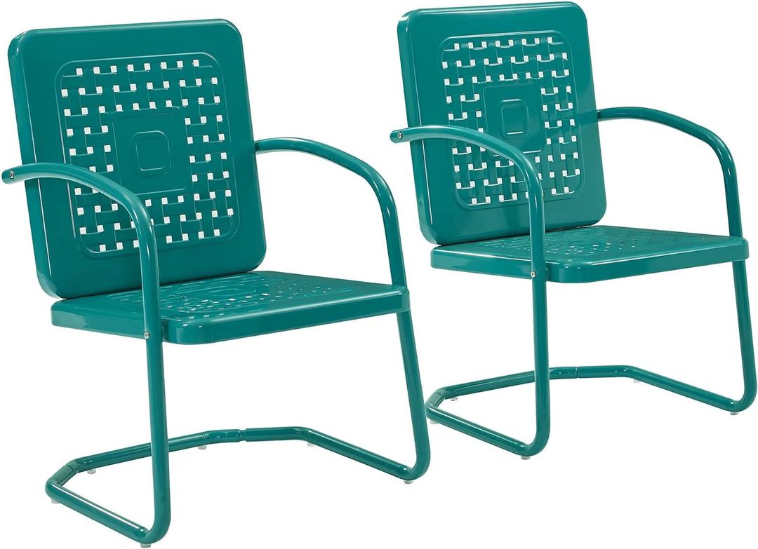 Crosley Furniture Bates 2-Piece Outdoor Chair Set, Retro Metal Patio Chairs for Dining, Porch, Deck, Balcony, Turquoise Gloss