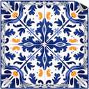 Mediterranean Blue Mahjong Mat 31.5 x 31.5 In, Vintage Blue and Orange Tile Mahjong Mat for Table, Non-Slip Noise Reduction Game Table Cover for Card Poker Dominoes Dice and Board Games, 31.5 x 31.5 x 0.08 inches