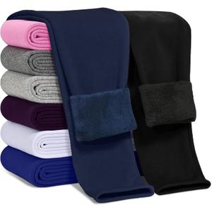 Girls Fleece Lined Leggings Cotton Kids Winter Warm Leggings Thick Thermal Tights Pants (3-4T, Black, Navy Blue)