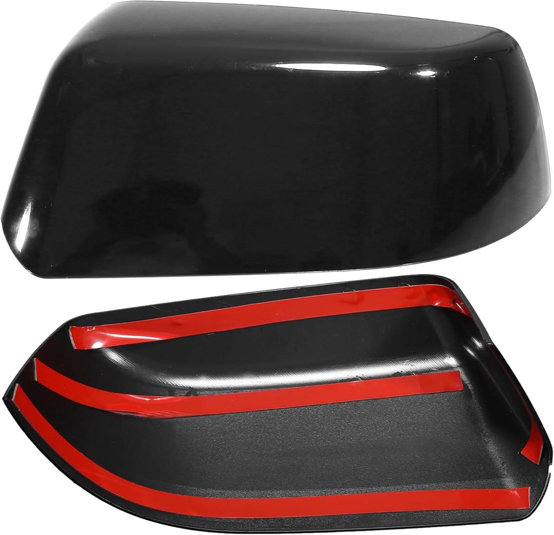 TOP-VIGOR Compatible with 2015-2019 Chevy Tahoe Suburban GMC Yukon/Yukon XL, 2pcs Top Half Mirror Covers Replacement  Gloss Black Mirror Caps for Left & Right Side