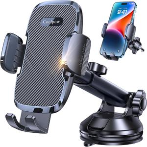 Coolpow 3-in-1 Car Phone Holder MountStrongest Suction & Military-Grade Cell Phone Holders for Your Car Dashboard Phone Holder Automobile Cradle Truck Mount Stand for iPhone Android All Smartphones (Fabric Texture)
