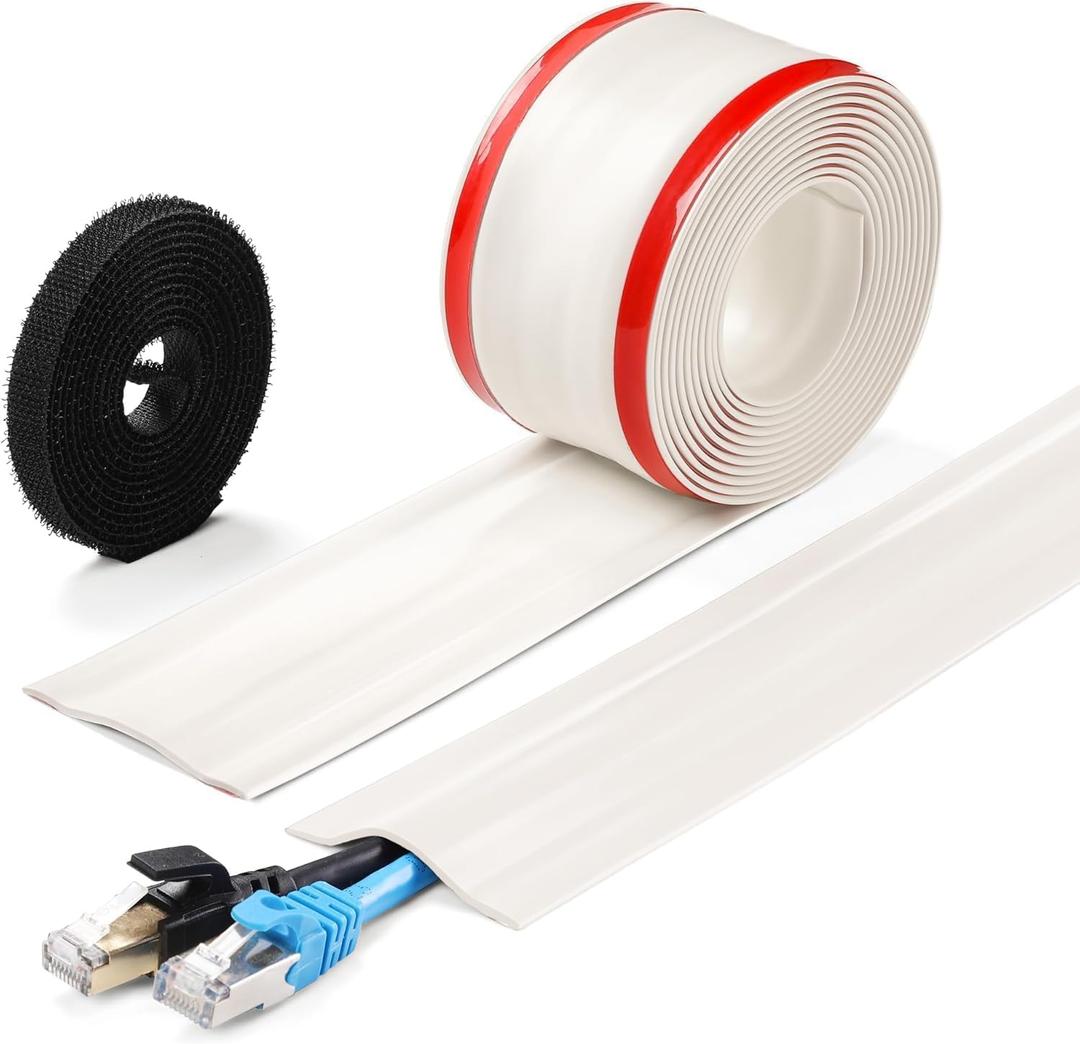 16.4ft Cord Cover Floor, Soft PVC Cord Covers for Wires on Floor, Self-Adhesive Floor Cable Cover Cord Hider, Floor Cable Management Cable Protector for Commercial Office Carpet/Floors/Wall Off White