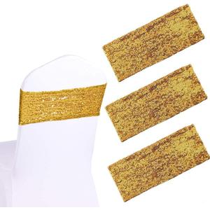 50 Pack Stretch Sequin Chair Sashes Gold Stretch Chair Bands Sparkling Chair Cover Decorations for Wedding Banquet Party Party Chair Cover Decorations, 5.9"x13.78"