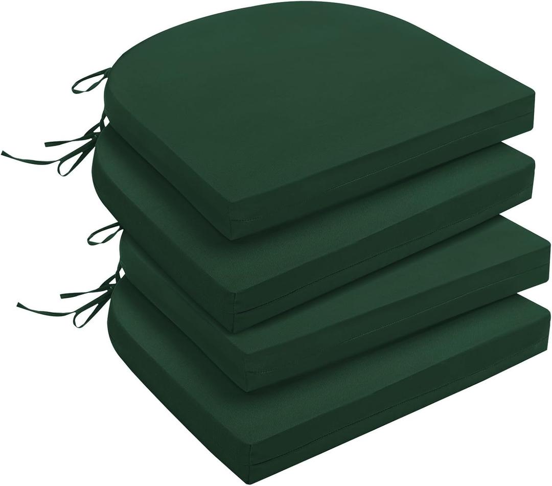 downluxe Outdoor Chair Cushions Set of 4 for Patio Furniture, Water-Resistant Patio Chair Cushions with Ties, High Density Foam Outdoor Seat Cushion, 17" X 16" X 2", Forest Green