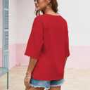 ETCYY NEW Summer Shirts for Women Button V Neck Blouses 2026 Short Sleeves Dressy Casual Tunic Tops (Red, XL)