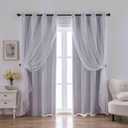 indistar Home Blackout Curtains Double Layer Solid Sheer Grommet Top Window Curtain Panel Pair, 52Wx63L,Greyish White