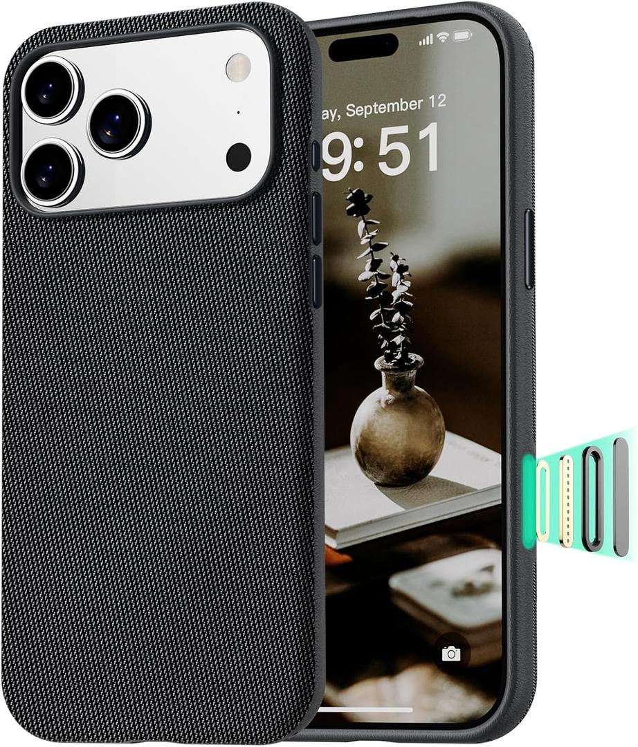 Vnnink Magnetic for iPhone 17 Pro Case (Compatible with MagSafe) (Camera Control Button) Technical Fabric Nylon Phone Case for iPhone 17 Pro, Shockproof Military Drop Protection,Grayish Black