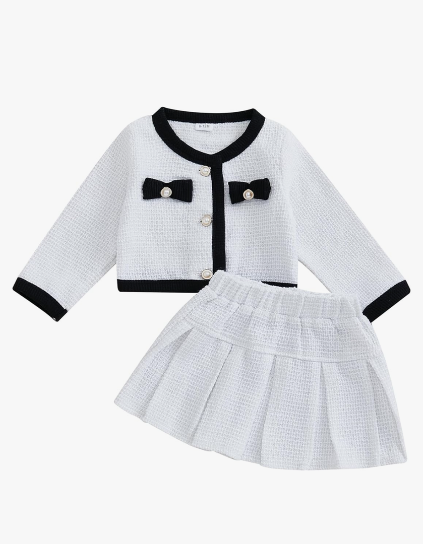 LXXIASHI
2PCS Baby Girls Long Sleeve Button Jacket Coat + A-line Pleated Skirt Formal Plaid Outfits Sets,12-18 M