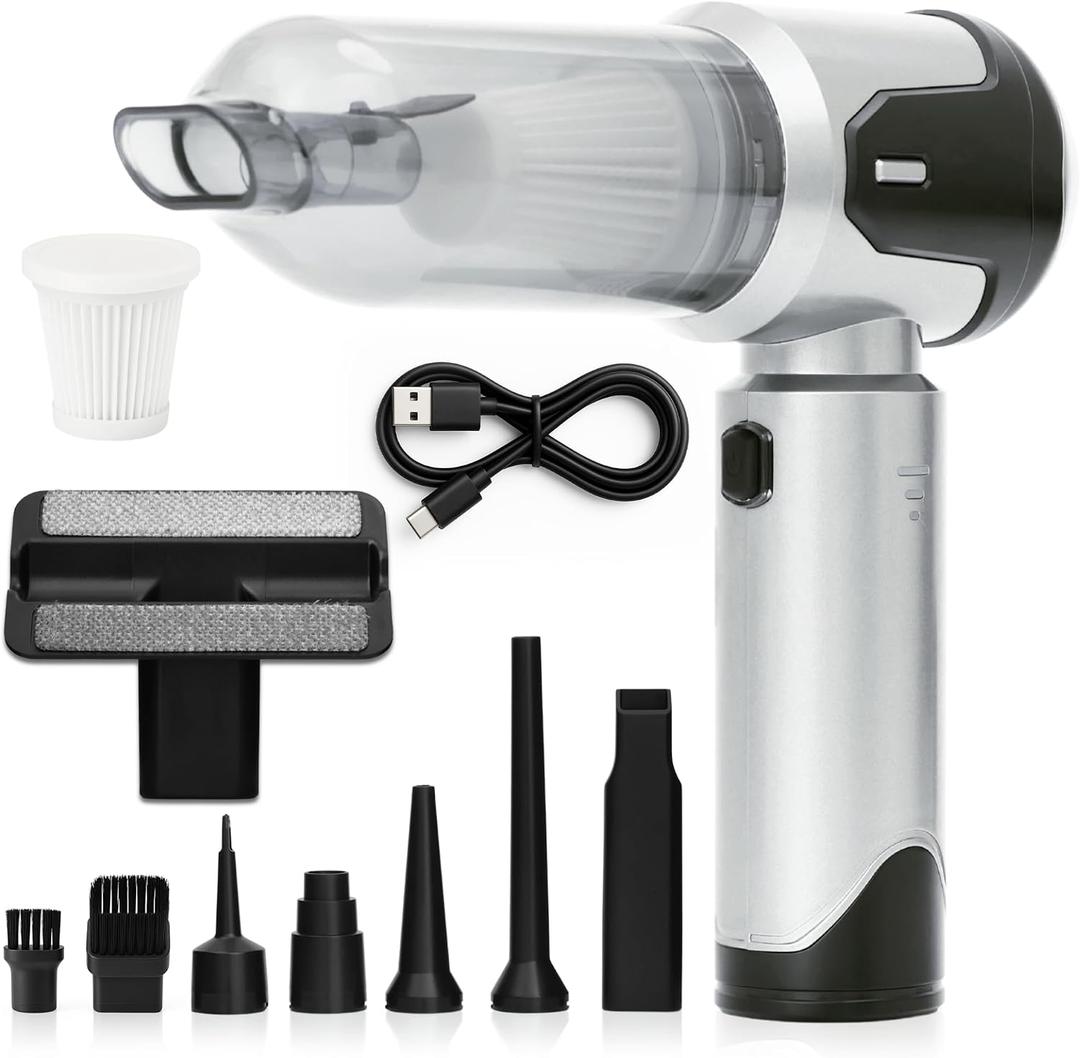 Car Vacuum Portable Cordless Handheld Cleaner, Mini Vacuum with 8 Attachments, Blower, Spray Lubricant & Microfiber Towels for Truck & Interior Cleaning