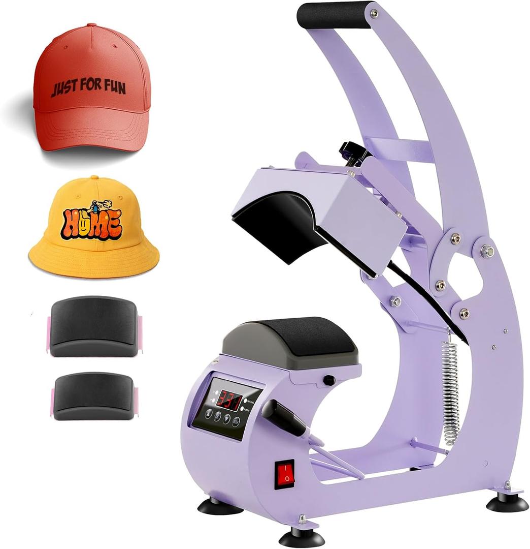Hat Press, Hat Press Heat Machine for Caps with LCD Control, Hat Heat Press with 2 Platens & Caps Stretcher for Vinyl, Sublimation, Heat Transfer (Purple)