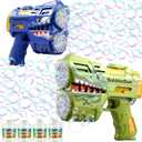 2 Pack Bubble Guns with 4 Bottles Refill Solution, LED Light Up Rechargeable Bubbles Machine Blower for Kids Toddlers 4-8, Outdoor Toys Gifts, Wedding Easter Party (Bluegreen)