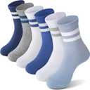 ANTSANG Kids School Athletic Sports Cotton Socks, Breathable Soft Crew Socks for Teen Girls Boys, 6 Pairs (9-14 Years, Dark Stripes)