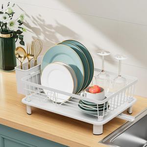 Small Dish Drying Rack, Space Saving Dish Racks for Kitchen Counter, Kitchen Organizer Dish Drainer with Cutlery Holder for Spoons and Forks, 11''W x 15''L, White