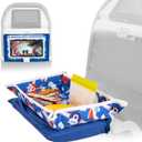 Lusso Gear Airplane Tray Table Cover - Organize Kids Travel Essentials - Snack & Toy Pockets for Airplane Toys for Toddlers 1-3 - Foldable Tablet Stand for Travel Toddler Essentials - Plane Pattern