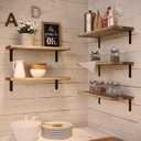 RICHER HOUSE Rustic Wood Shelves Set of 5, Farmhouse Style Floating Shelf for Wall Dcor, Hanging Shelves for Bathroom, Bedroom, Storage, Kitchen, Living Room - Carbonized Black