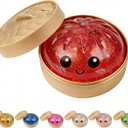 Dumpling Squishies, Glitter Dumpling Mystery Box, Colorful Dumplings Stress Balls Toy, Stocking Stuffers with Food Steamer Stretchy Desk Toys (Glitter Red)