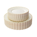 Lullaby 60PCS Ivory Scalloped Plastic Plates with Gold Rim, Disposable Elegant Plates Include 30pcs Dinner Plate 10.25", 30pcs Plastic Dessert Plate 7.5", Perfect for Wedding and Party