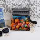 Pumpkin Candy Trick or Treat Adjustable Strap Crossbody Bag Jack-O-Lantern Bat with Assorted Sweets Print Messenger Bag for Candy Lover Halloween Night Birthday Party Gift for Friend