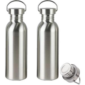 2 Pack 18/8 Stainless Steel Water Bottle, 26OZ Single Wall Sports Water Bottle for Camping Picnic, Metal Sports Kettle with Handle for Runners, Hikers, Cyclists