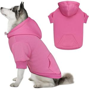 Dog Sweaters for Large Dogs,Dog Hoodie Sweater Solid Soft Brushed Fleece Pet Clothes Pet Hoodie Sweatshirt with Pocket(Pink-XL)