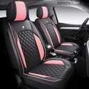 NYPKLO01 Leather Car Seat Covers Vehicle Cushion Cover for 5 Passenger Cars & SUV Universal Fit Set for Auto Interior Accessories Airbags Compatible with Synthetic Leather (Black and Pink)