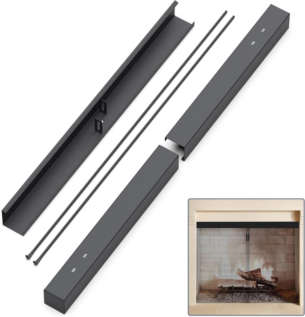 Flamorrow Adjustable Rod and Valance Kit - Fireplace Curtain Rod Kit for Spark Screens and Mesh Screen Curtain, Black