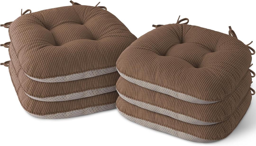 Indoor Dining Chair Cushions Set of 6, 17"X16"X3", Light Brown