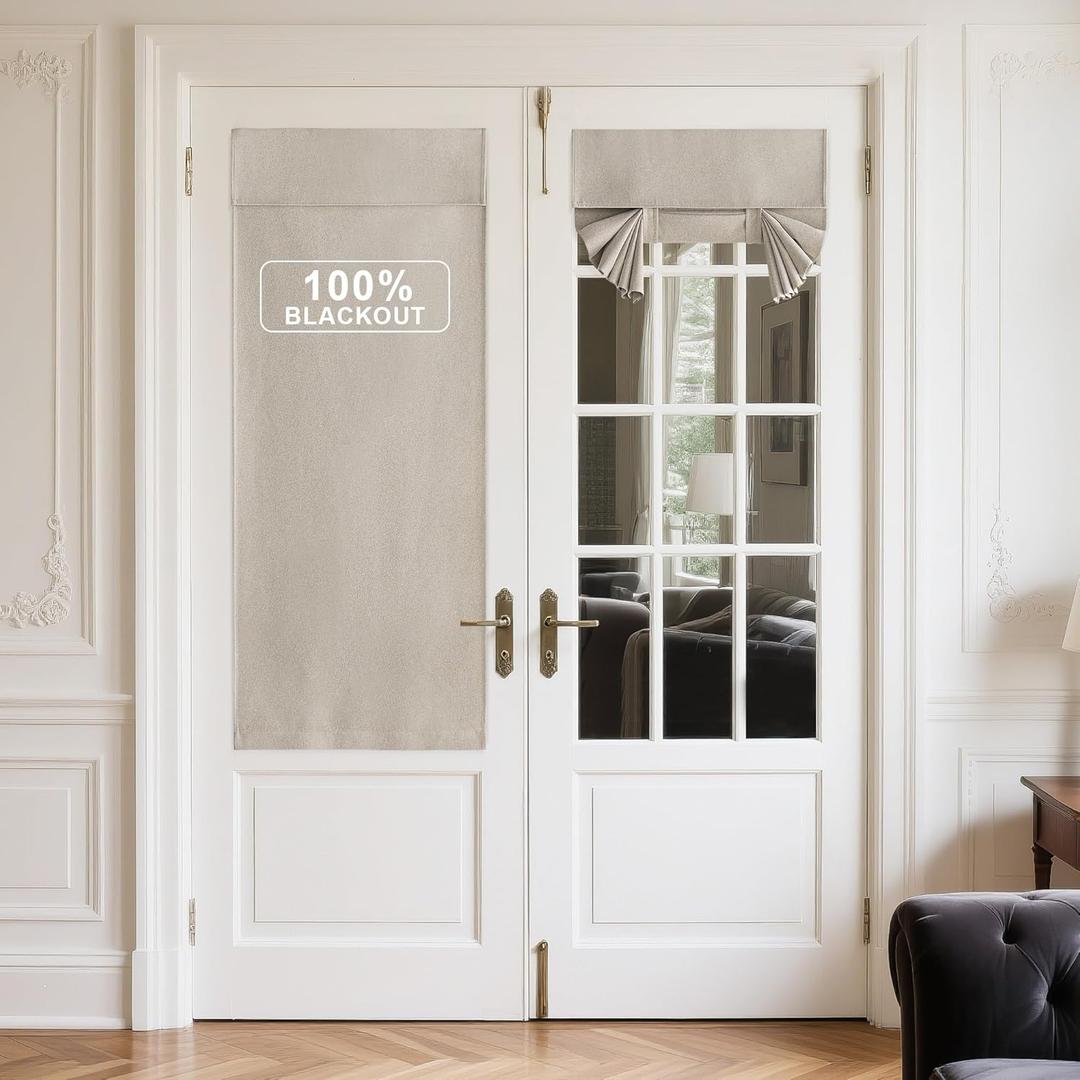 NICETOWN Linen 100% Blackout Door Curtains for French Front Door, Farmhouse Privacy Thermal Insulated Room Darkening Window Covering for Bedroom Living Room, W26 x L69 inch, 1 Panel, Natural