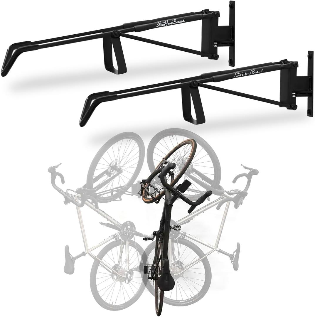 StoreYourBoard SwivelStow Bike Rack Garage Storage Rack 2 Pack - 2 Road & Gravel Bike Wall Mounts - Heavy Duty Bike Hanger - No-Lift Bike Rack Garage Storage Rack - Holds 70 lb Capacity